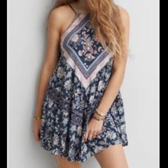 American Eagle Blue Boho Printed Dress - Picture 1 of 7